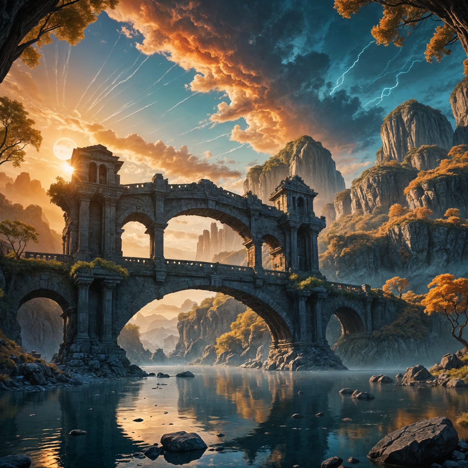 Ancient Titan Bridge: Detailed Matte Painting