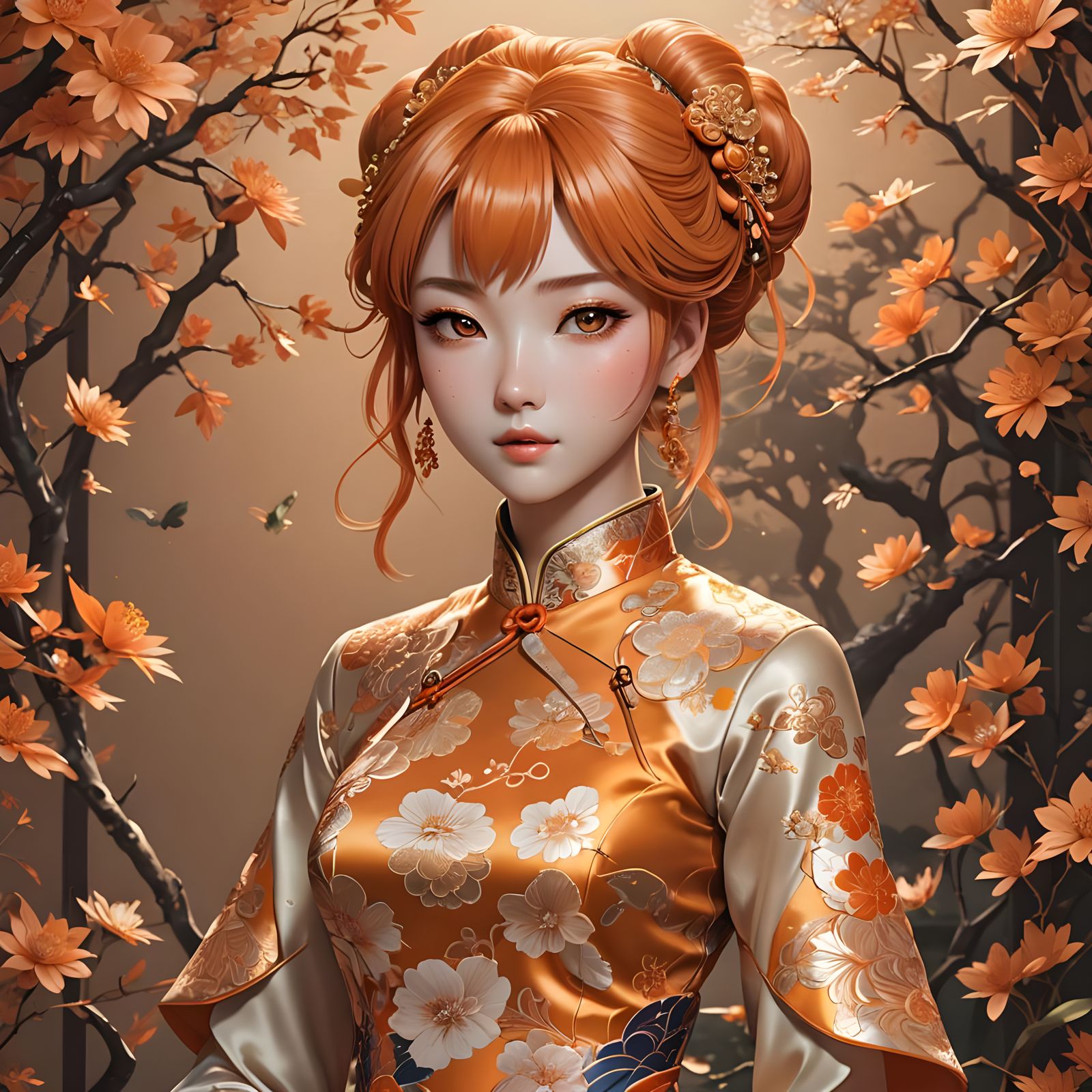 Anime Girl with Qipao in 3D Anime Style