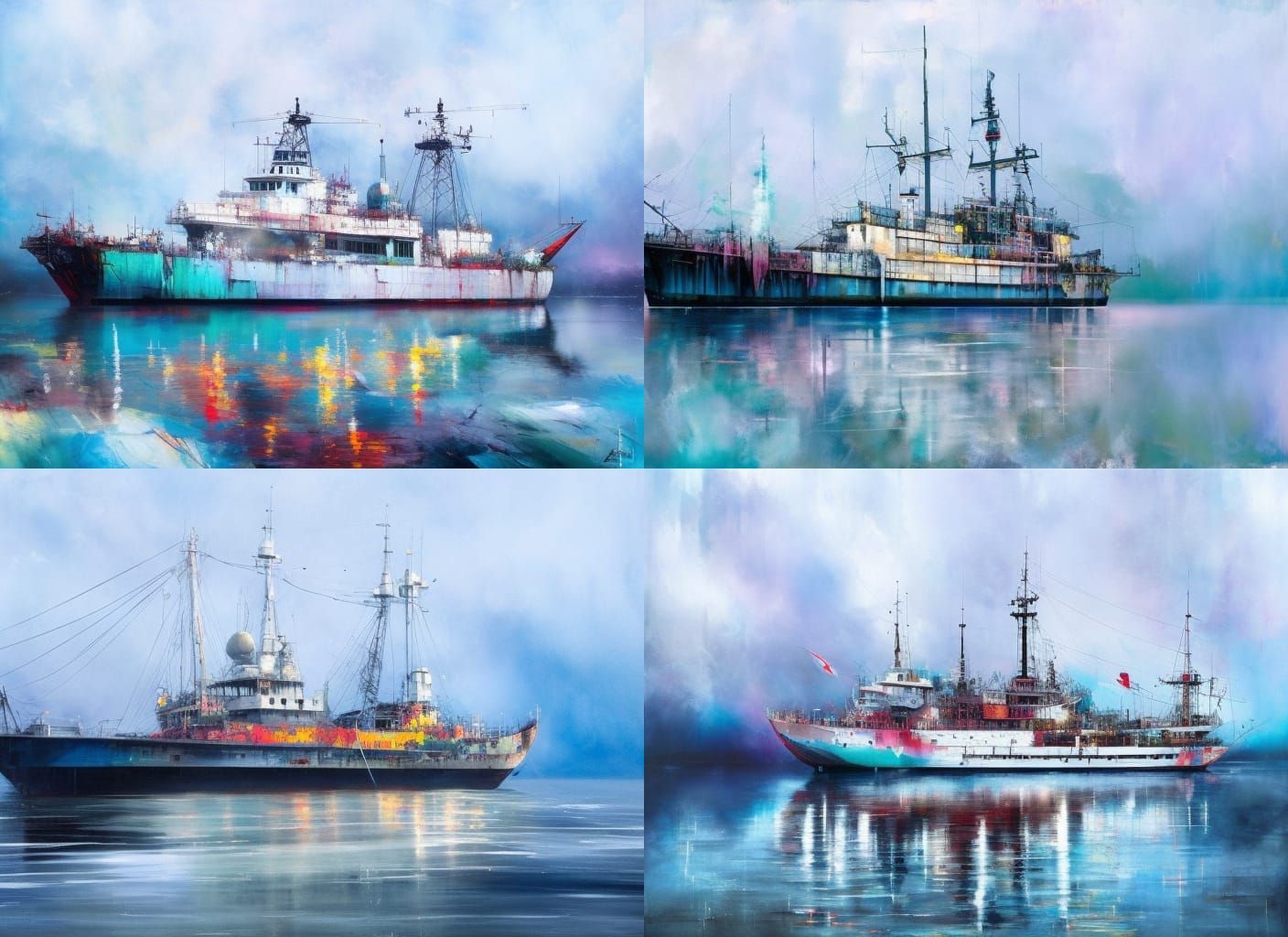 Dreamlike Research Vessel in Colorful Oil Painting
