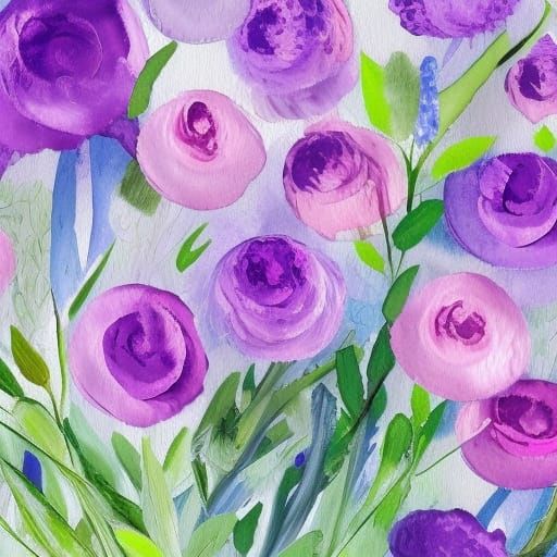 Purple Lace Gown Flowers in Gouache Style