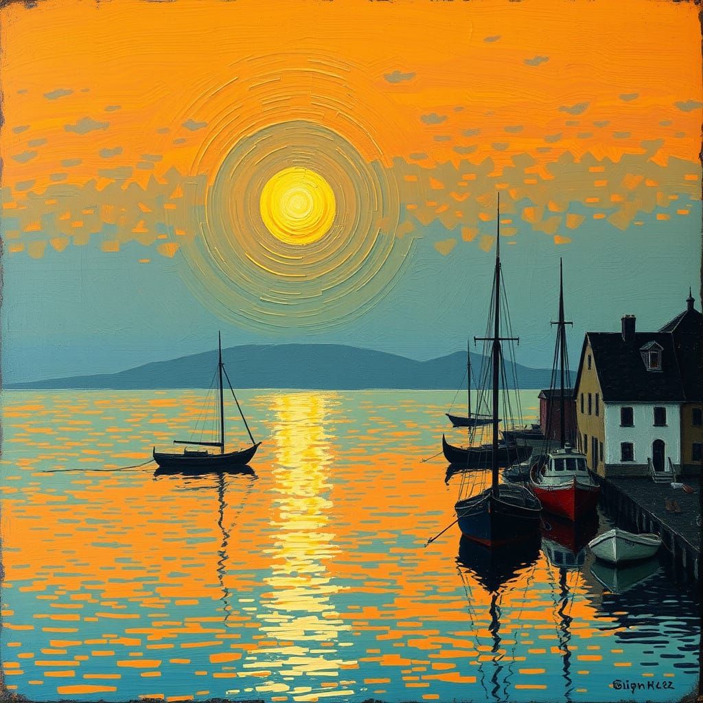 Small Port at Sunset in Malevich Style