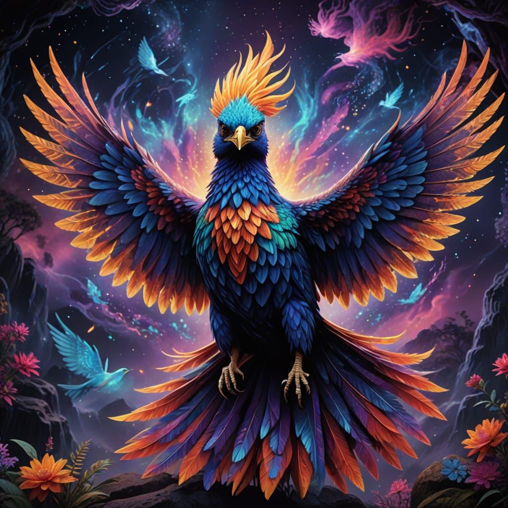 Mystical Fire Bird in Cosmic Dance