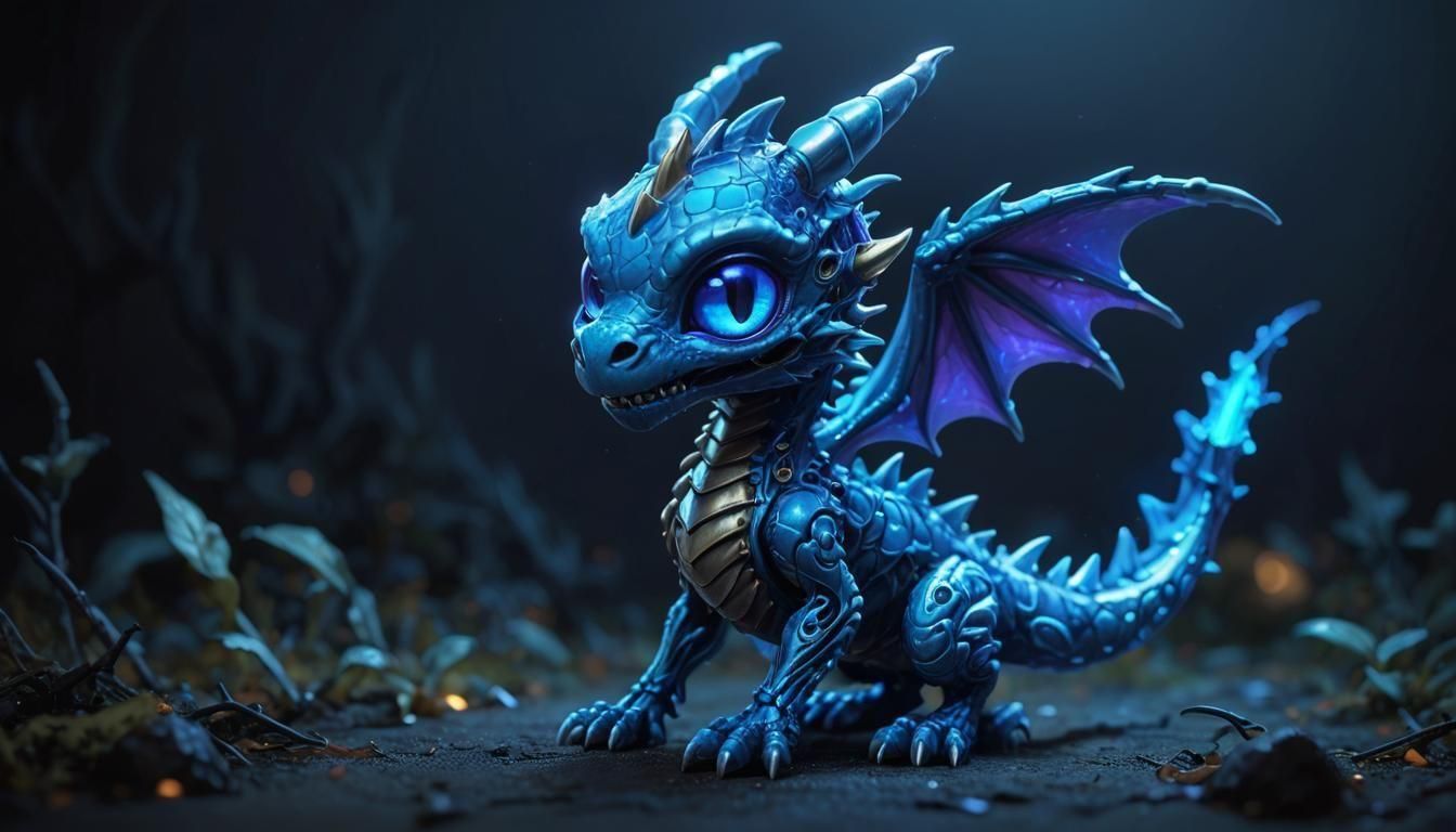 Whimsical Undead Chibi Dragon in Dark Fantasy