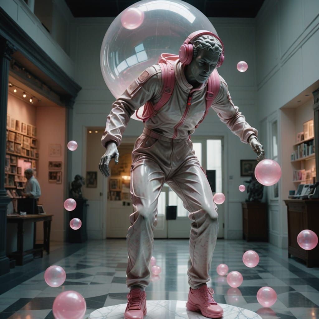 Renaissance-Inspired Marble Statue Blows Bubblegum in Hyper-...