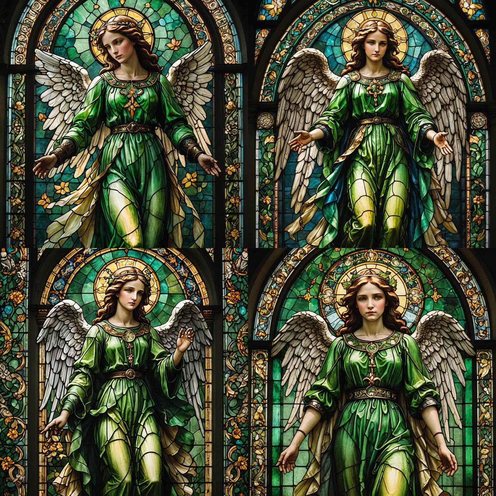 Elaborate Stained Glass Angel in Green Dress