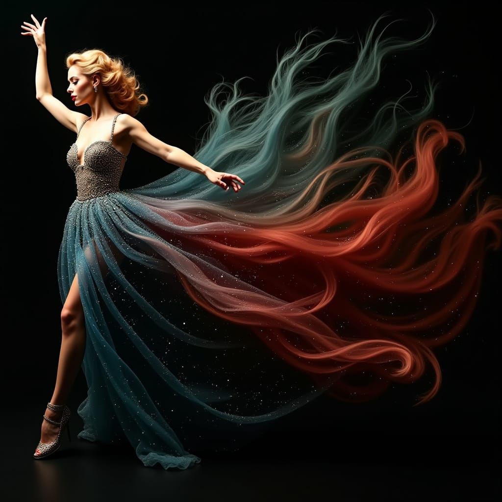 Glamorous Dancer in Haute Couture with Jeweled Hair