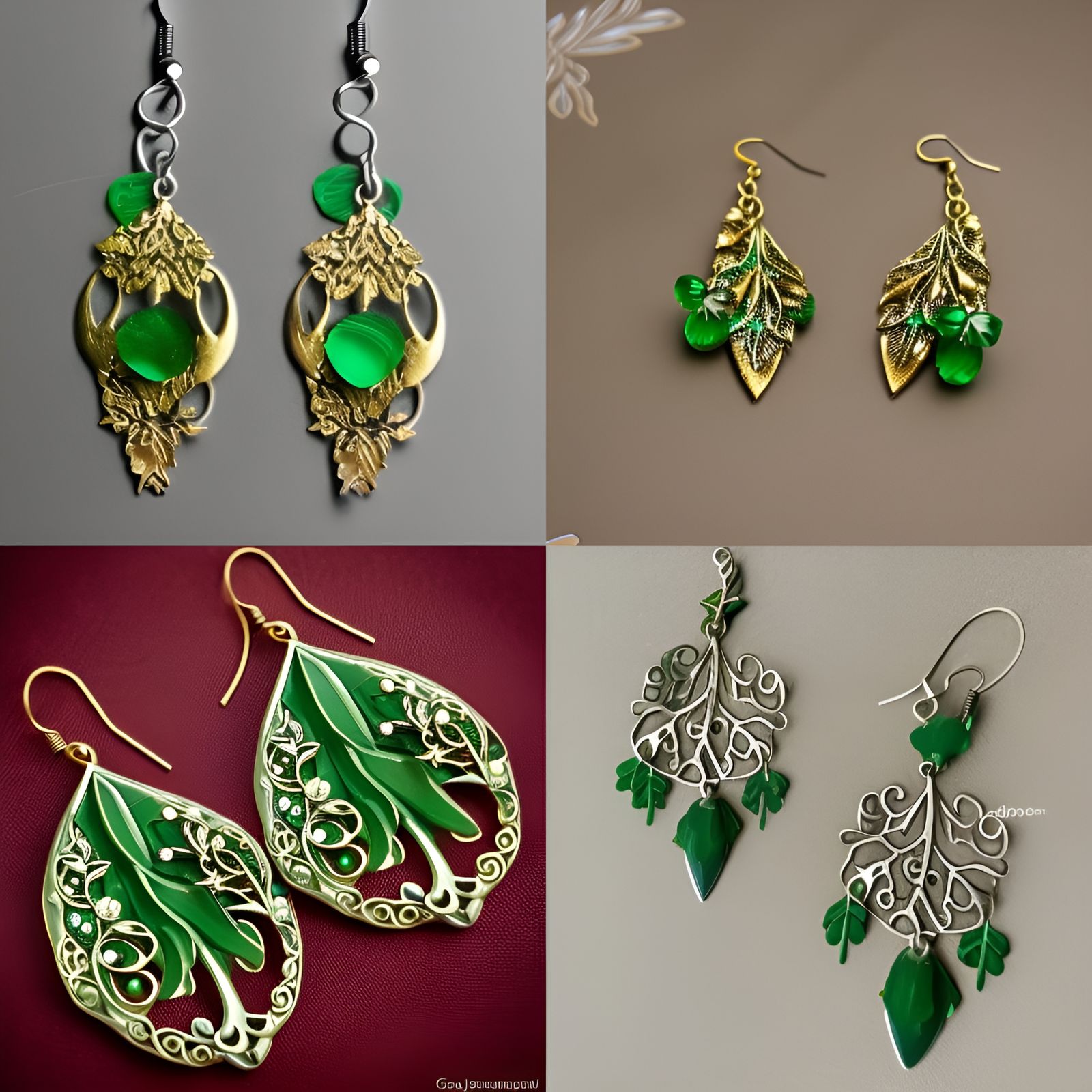 Elven fantasy leafy woodland earrings dainty gold silver emerald gems beautiful intricate fantasy