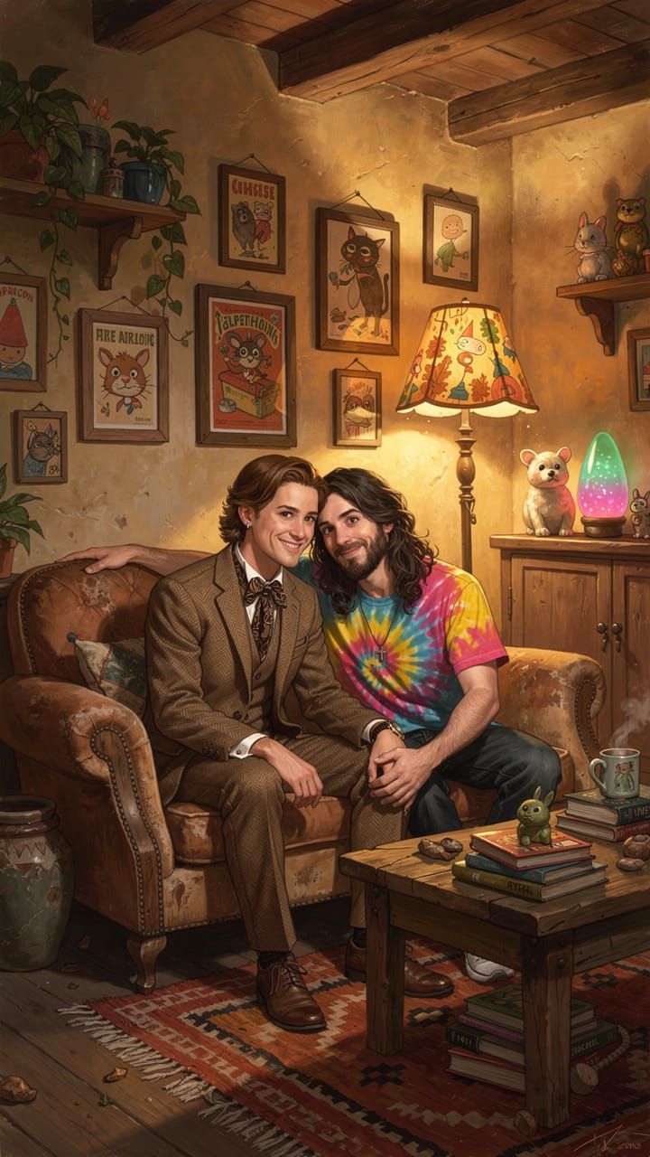 Expressive Painterly Illustration of a Gay Couple