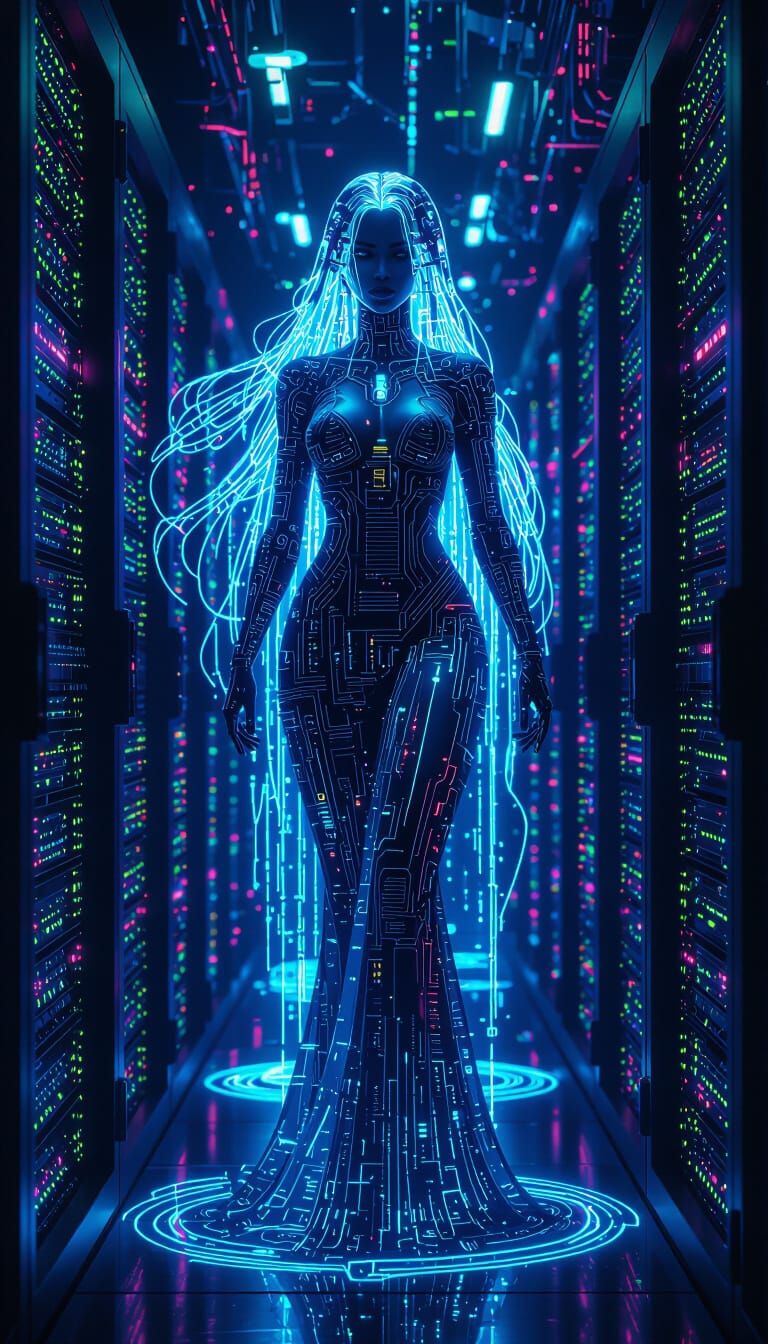 Cybernetic Goddess in Cyberpunk-Baroque Style