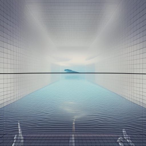 Surreal Vaporwave Liminal Space with Infinity Pool