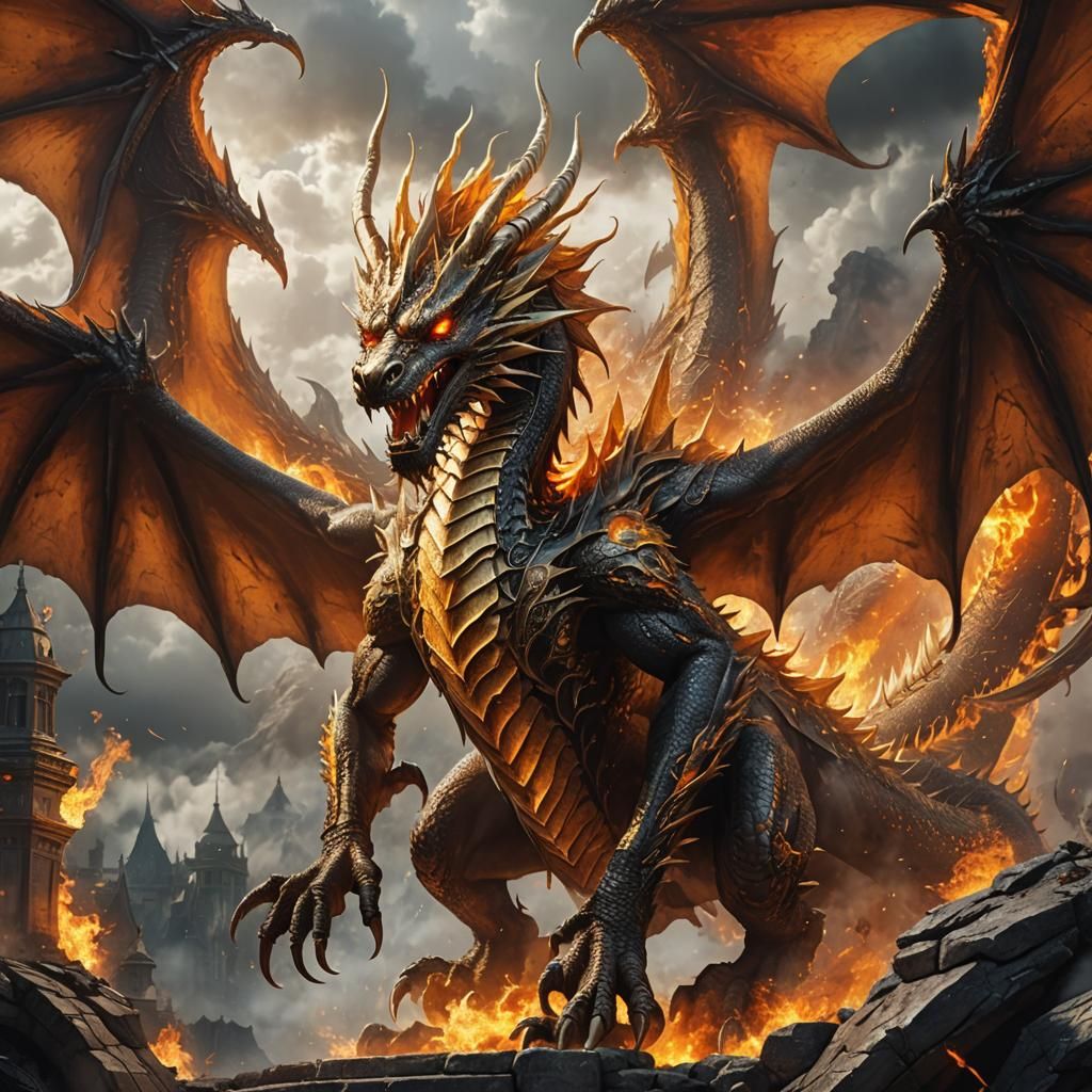Epic Orange Dragon Breathing White Fire