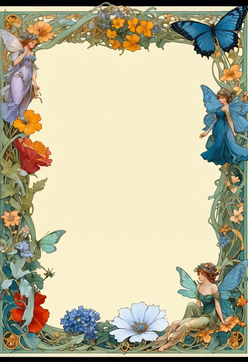 Ethereal Fairy with Butterflies in Art Nouveau Lithography