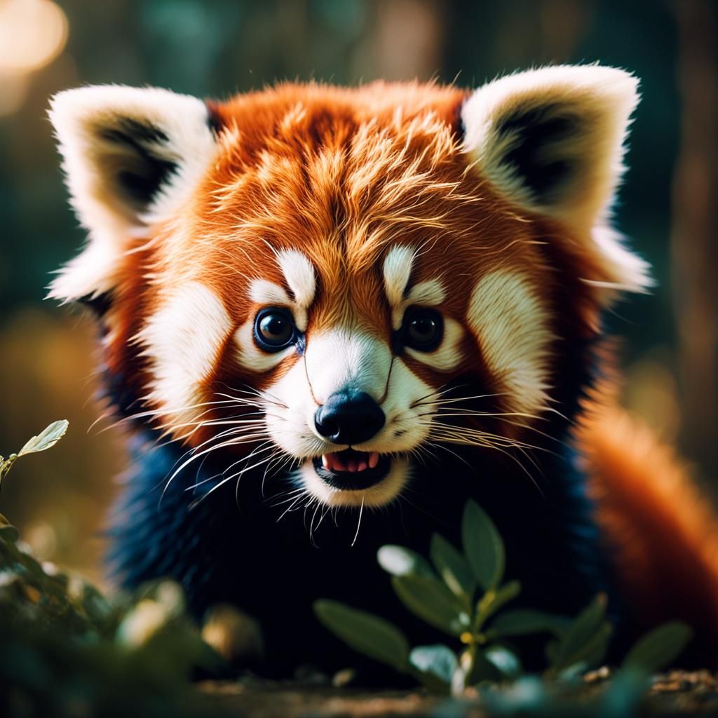 A Cinematic Red Panda Baby with Warm, Golden Lighting