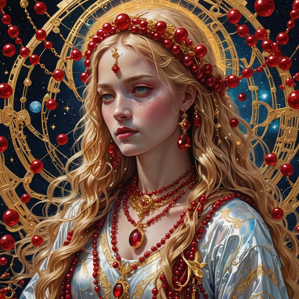 Cosmic Ruby Rosary: Holographic Astral Illustration