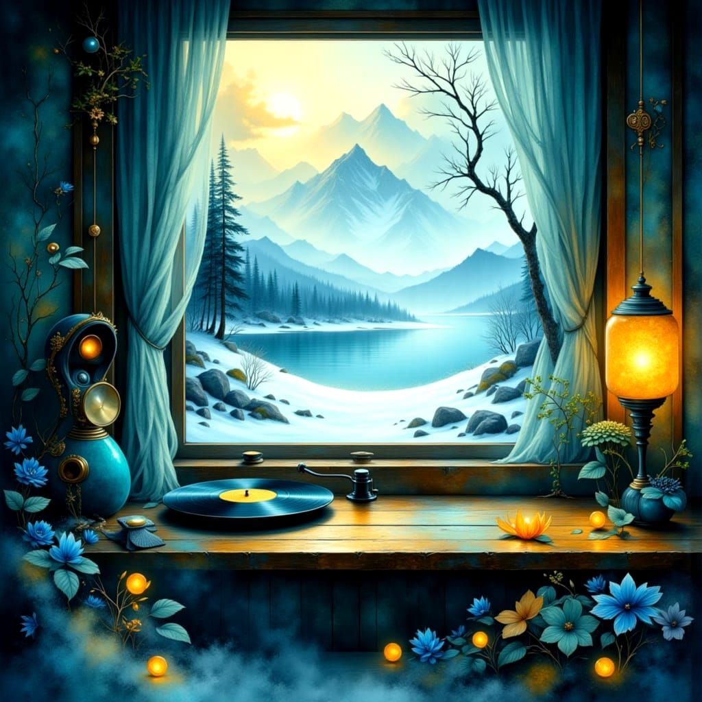 Recording Studio with Frosty Lake View in 2.5D Realism