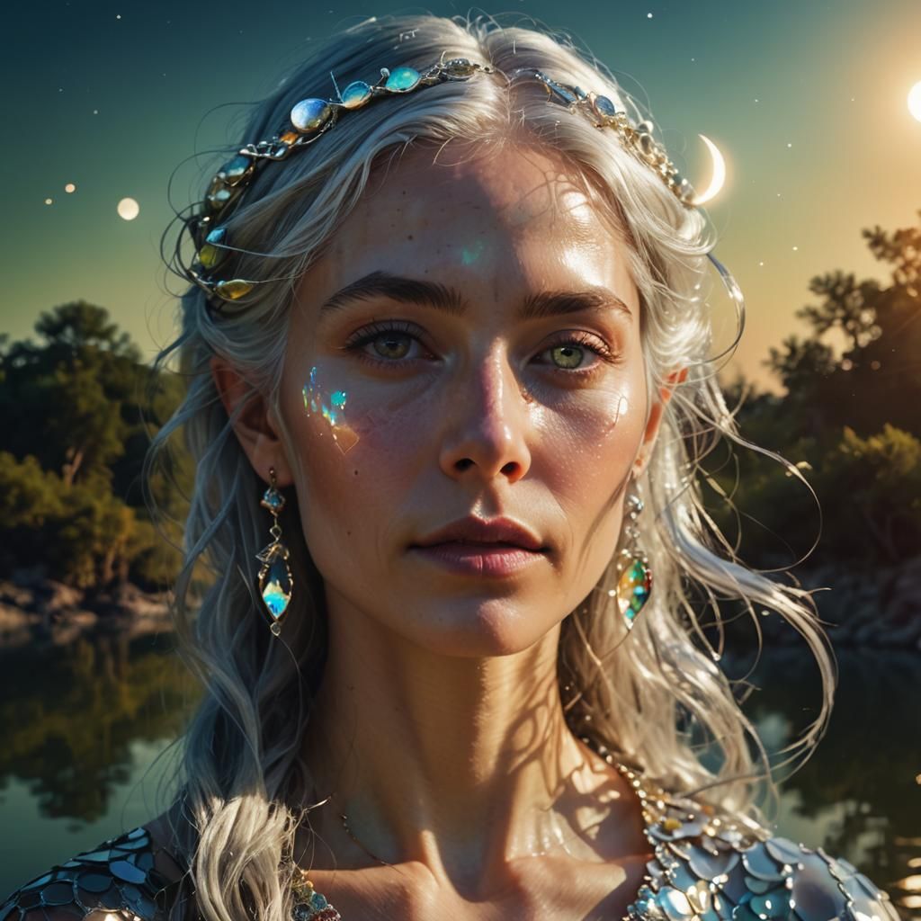 Dreamy Double Exposure Portrait with Silver Hair