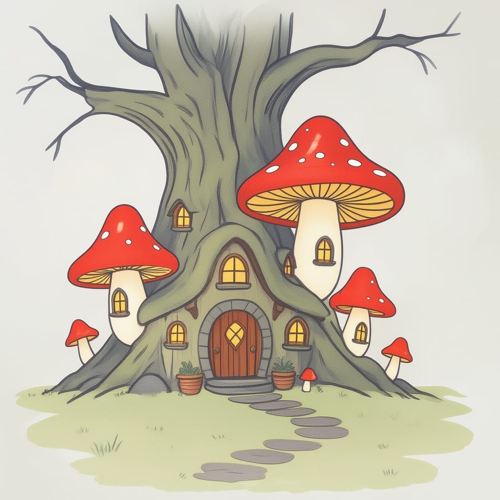 Fantastical Building and Stylized Plant Art