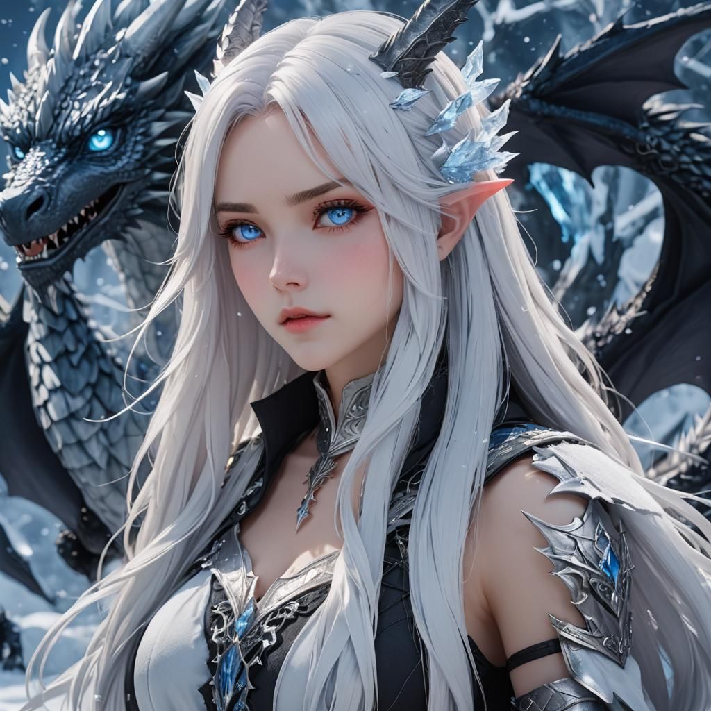 Icy Dragon Witch: Detailed 3D Anime Art