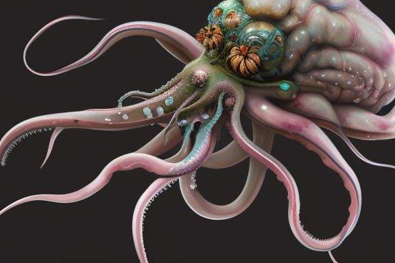 Botanical Squid Brain: Detailed Fantasy Art
