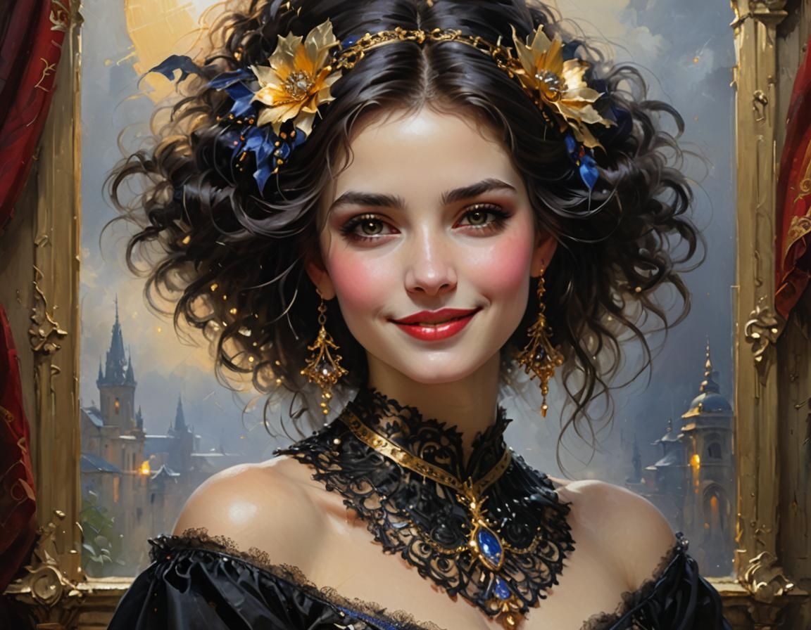 Smiling Girl Portrait in Gothic Realism Style