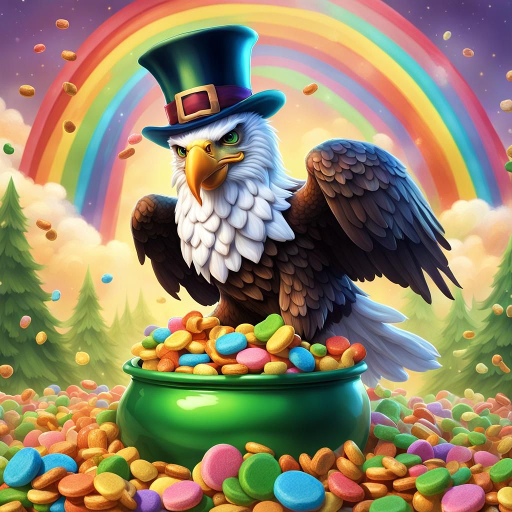 Eagle with Lucky Charms in Candyland Art Style