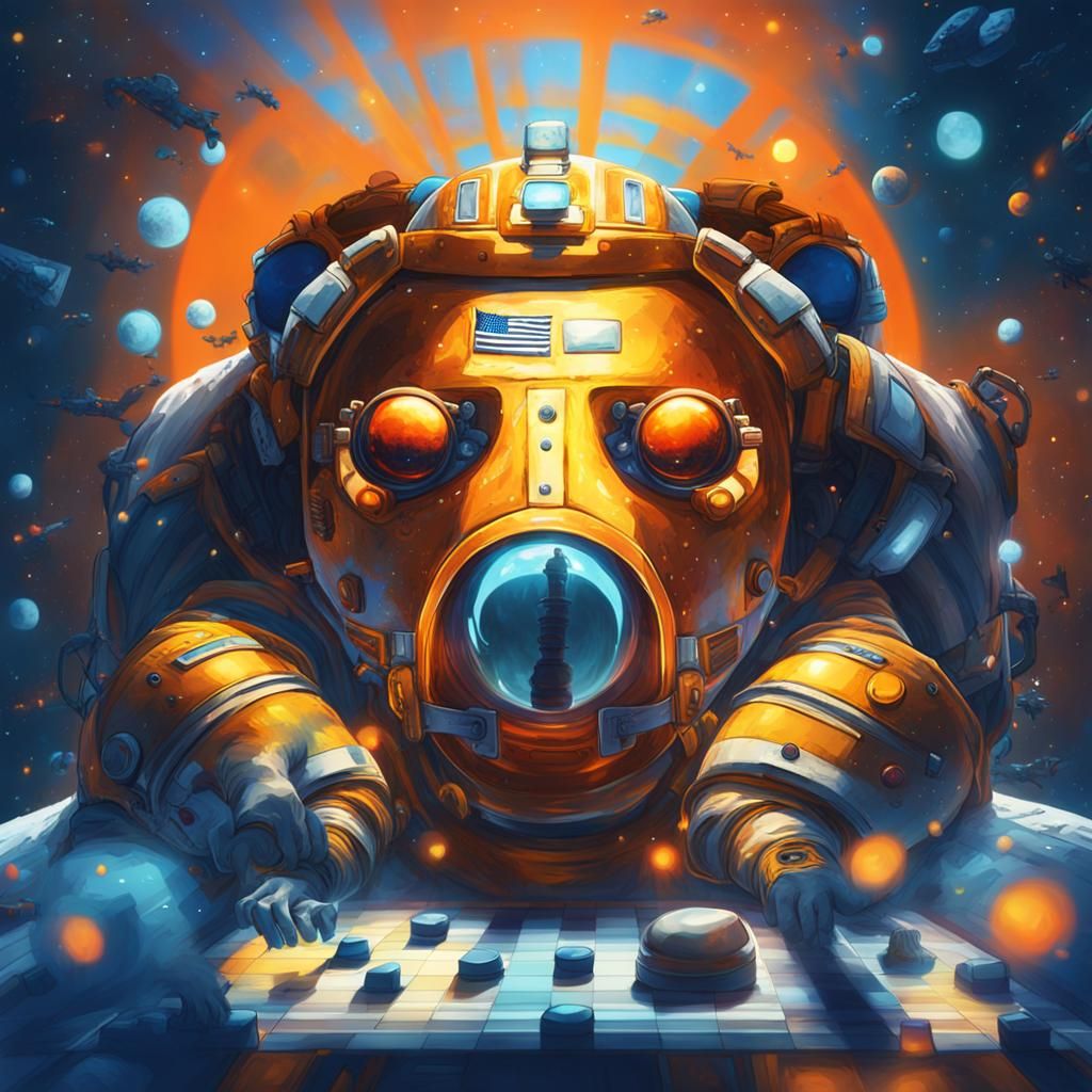 Astronaut Playing Chess on the Moon in Sci-Fi Art