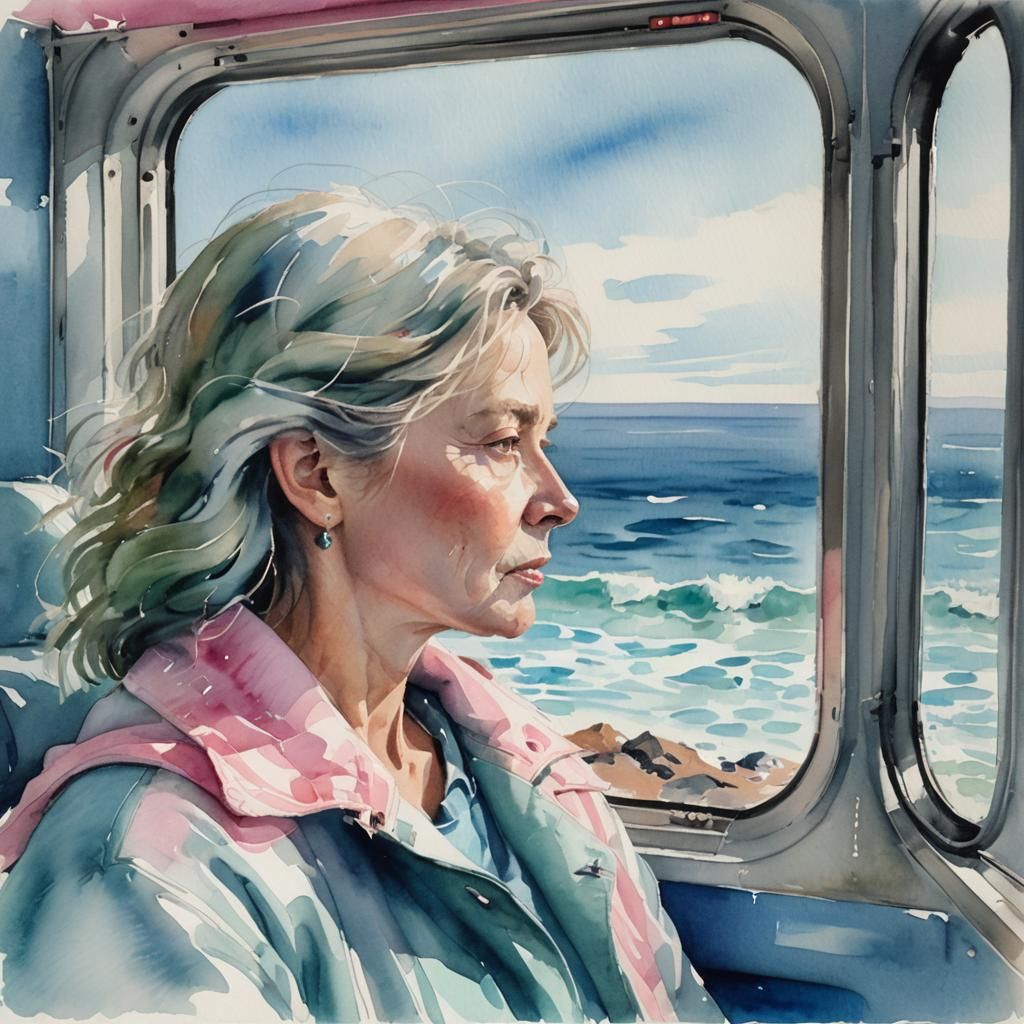 Dreamy Watercolor: Train Passenger by Sea