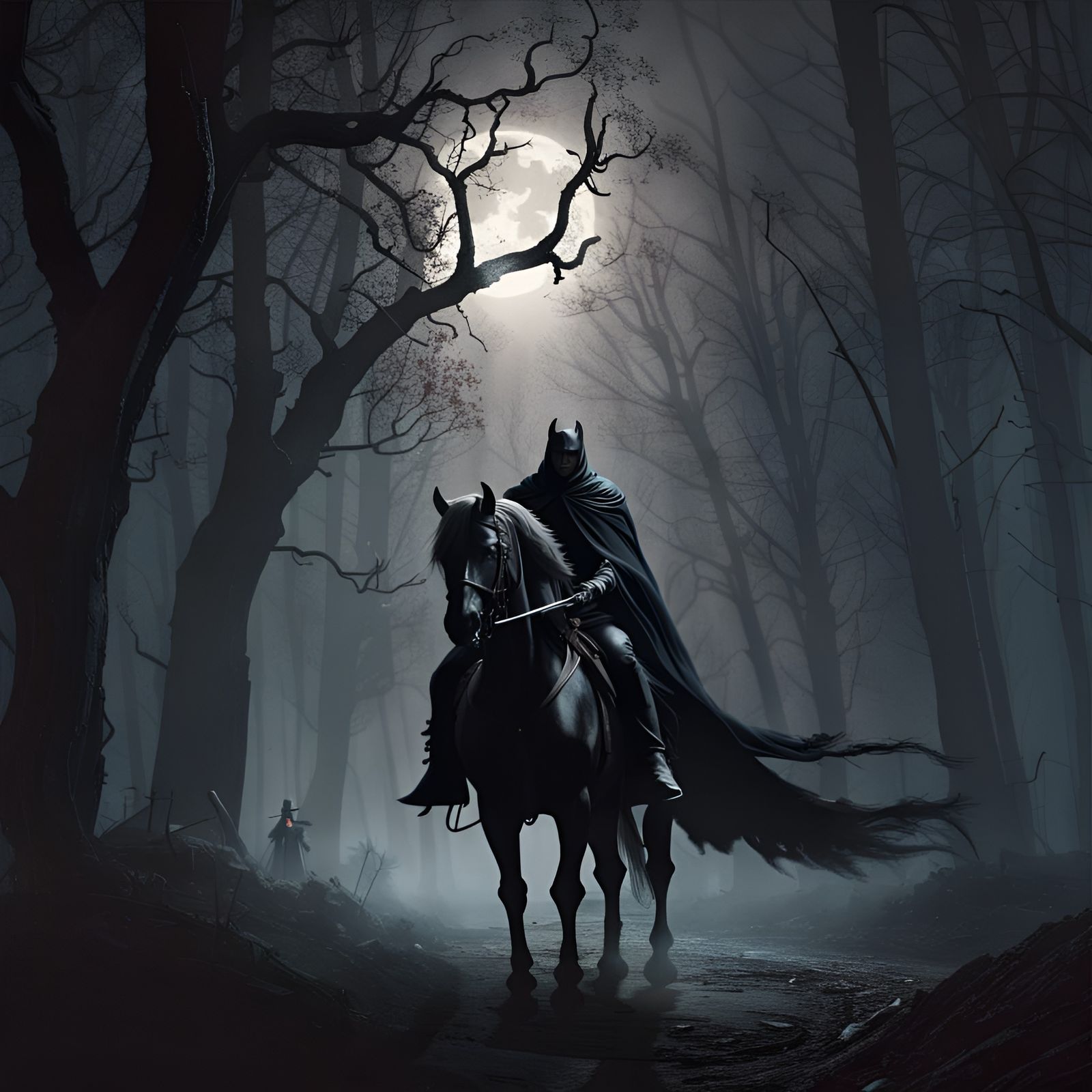 Headless Horseman Rides in Moonlight, Dark Fantasy Art