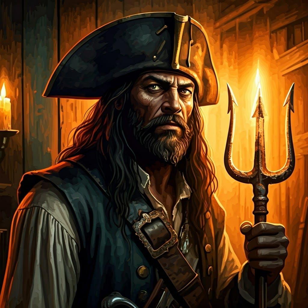 Rugged 19th Century Pirate in Golden Candlelight