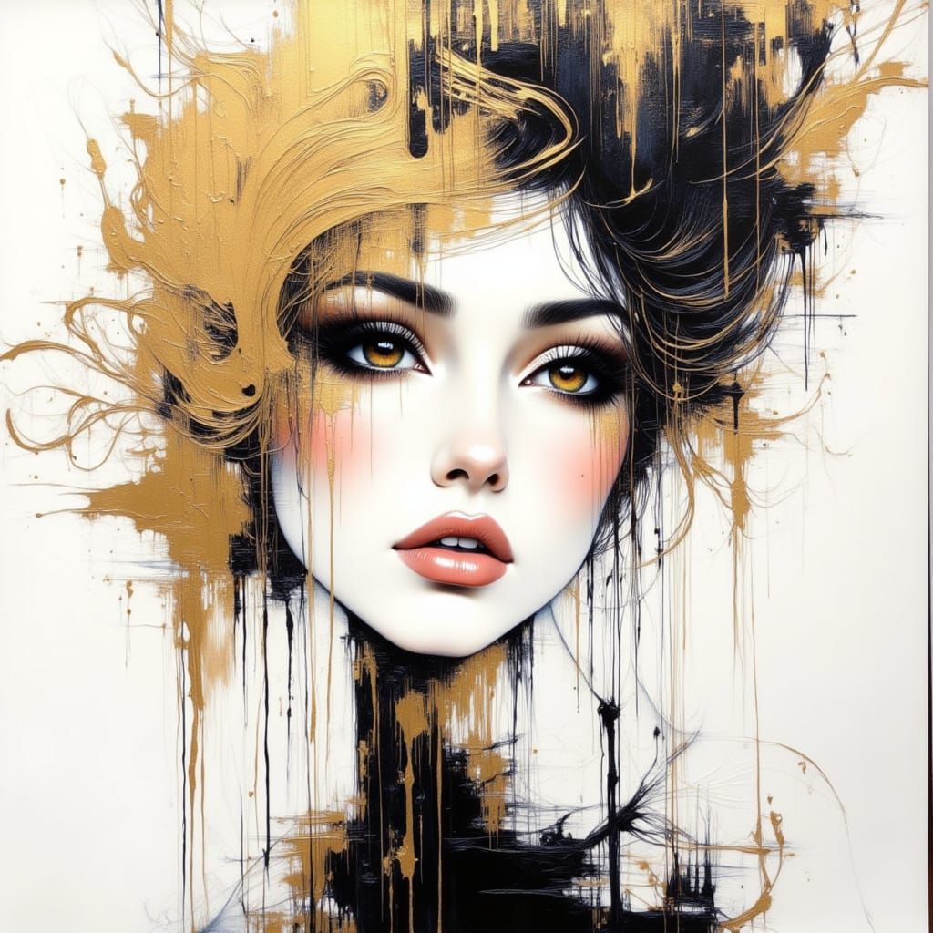Graffiti Ink Painting of a Woman with Bold Lines