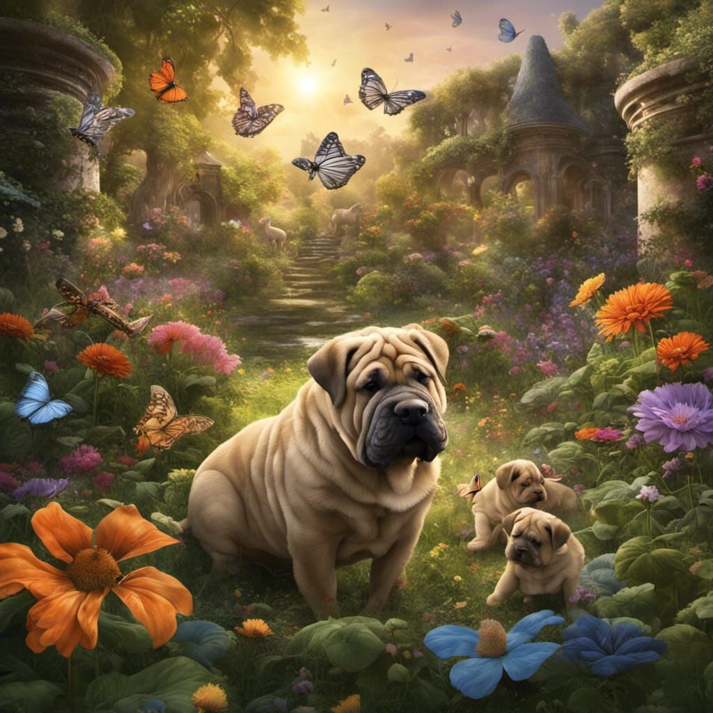 Secret Garden with Puppies: A Matte Painting