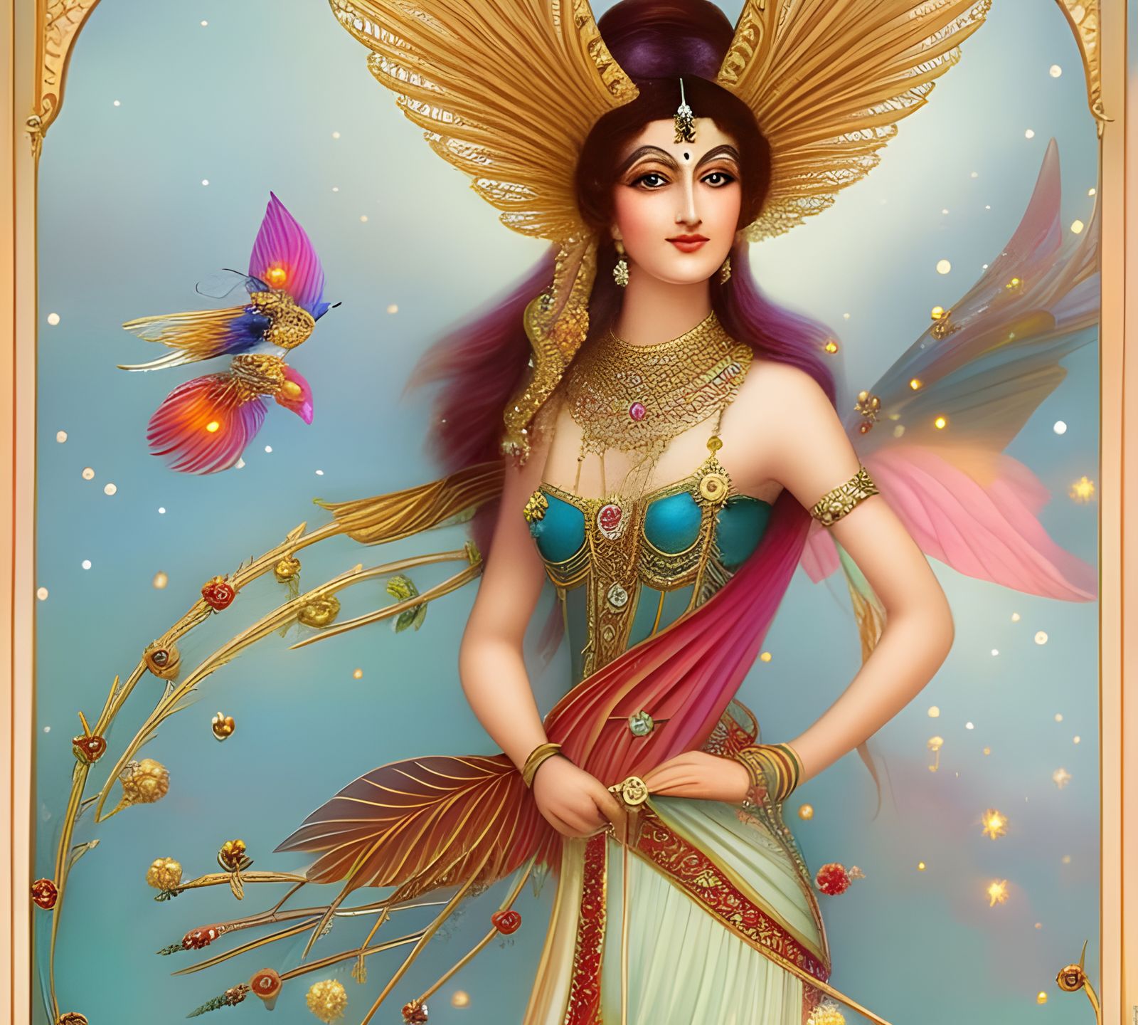 Magical Indian Fairy with Crystalline Wings