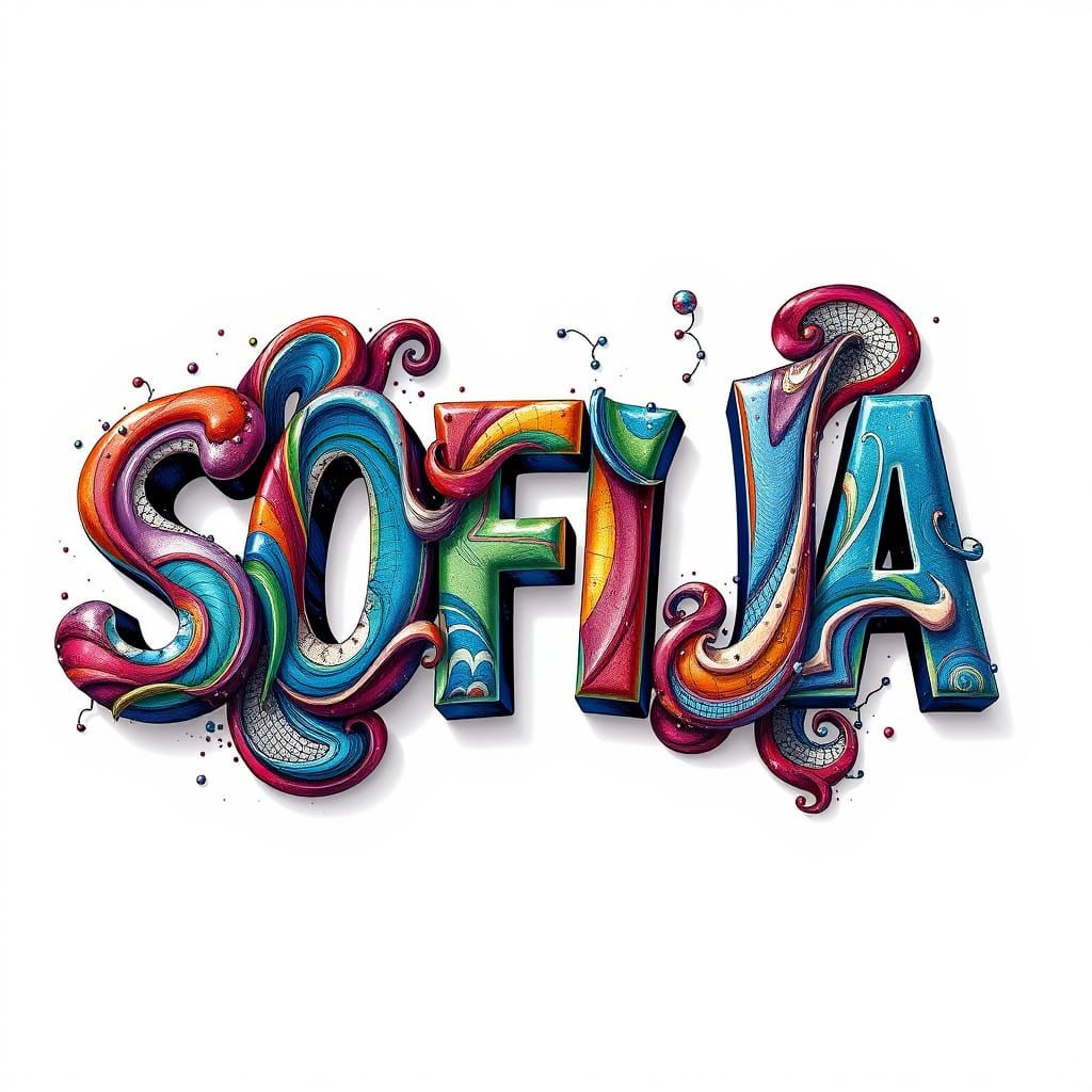 Colorful 3D "SOFIJA" Letters with Abstract Fractal Art