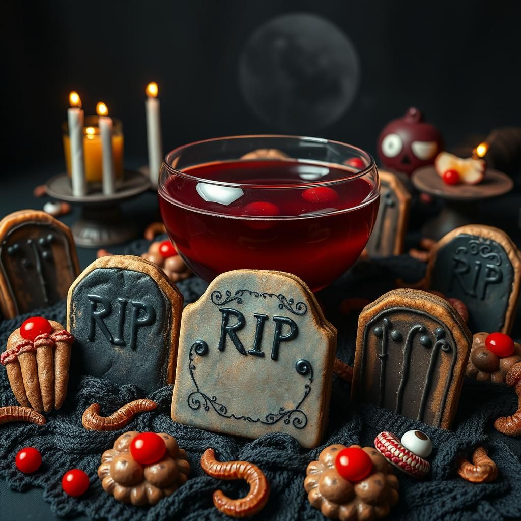 Halloween Table with Spooky Treats in Surreal Style