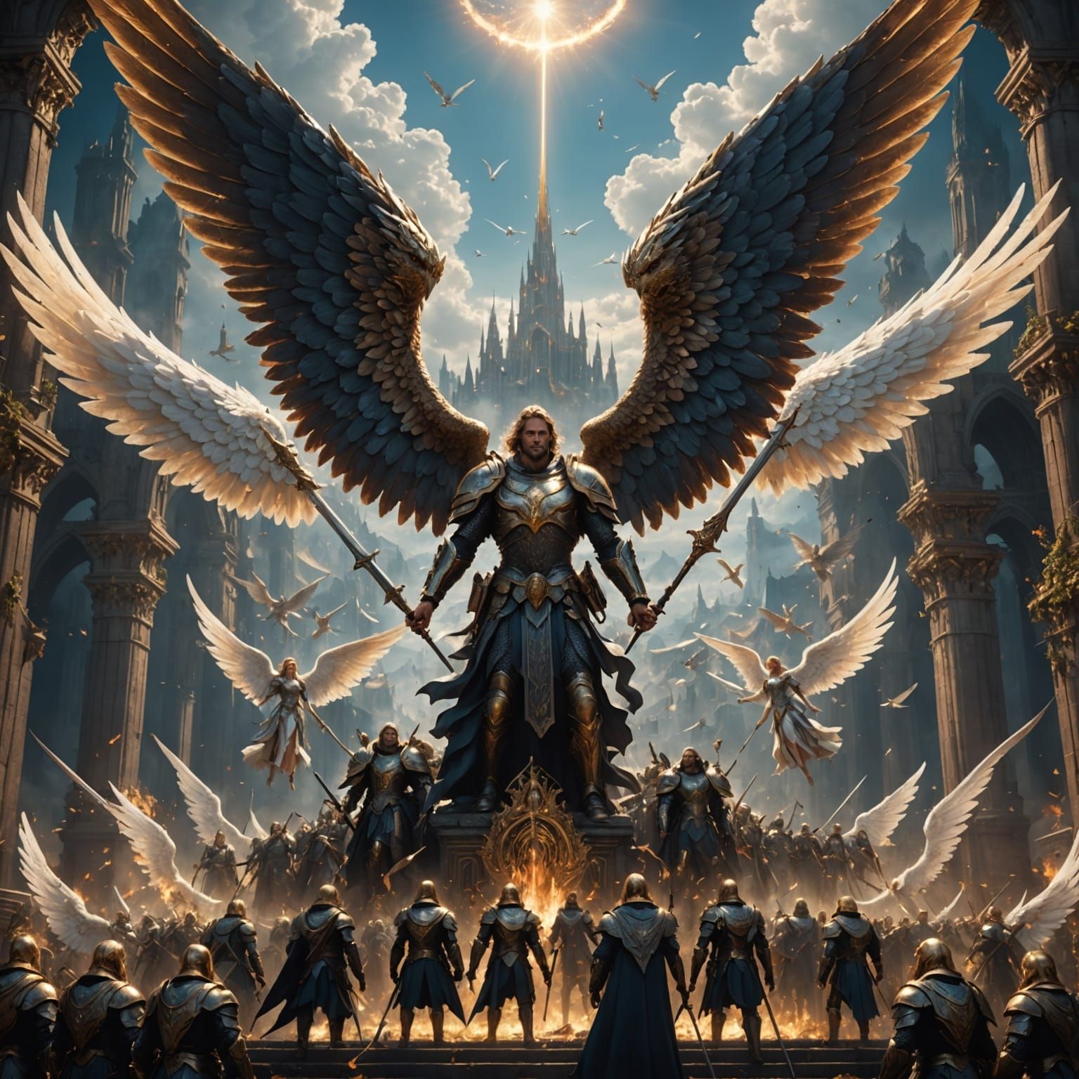 Surreal Army of Heavenly Guardians in Vibrant Colors