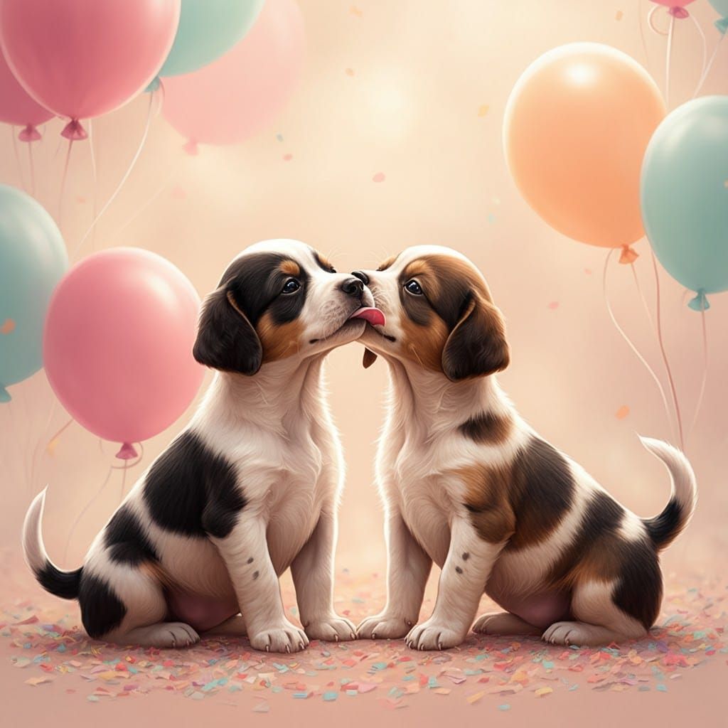 Adorable Puppies in Dreamlike Pastel Setting