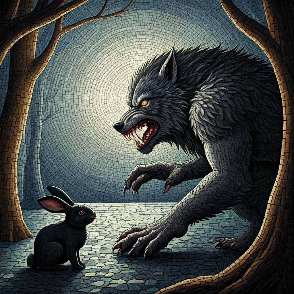 Fierce Werewolf Mosaic Scene