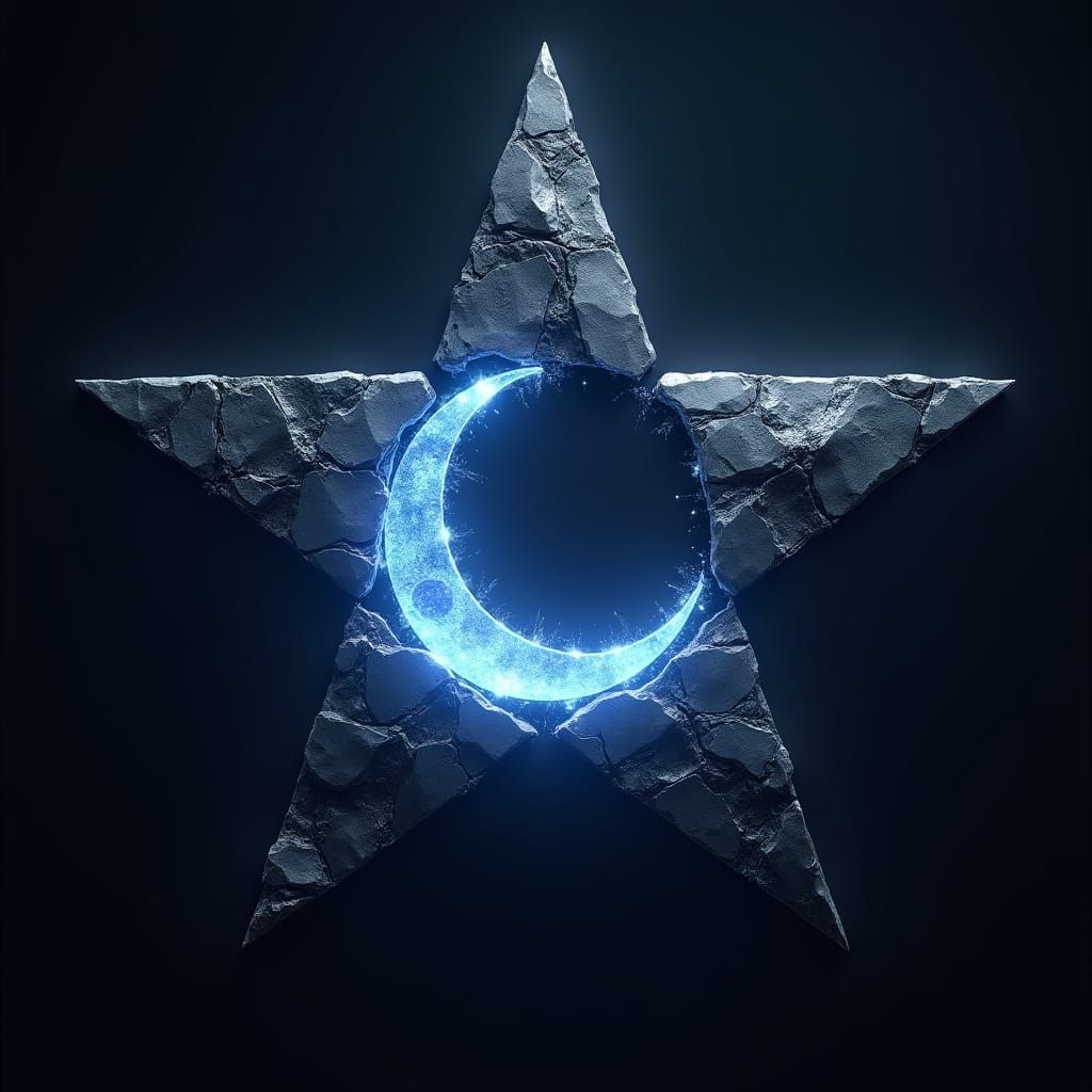 Shattered Star with Crescent Moon in Cosmic Style