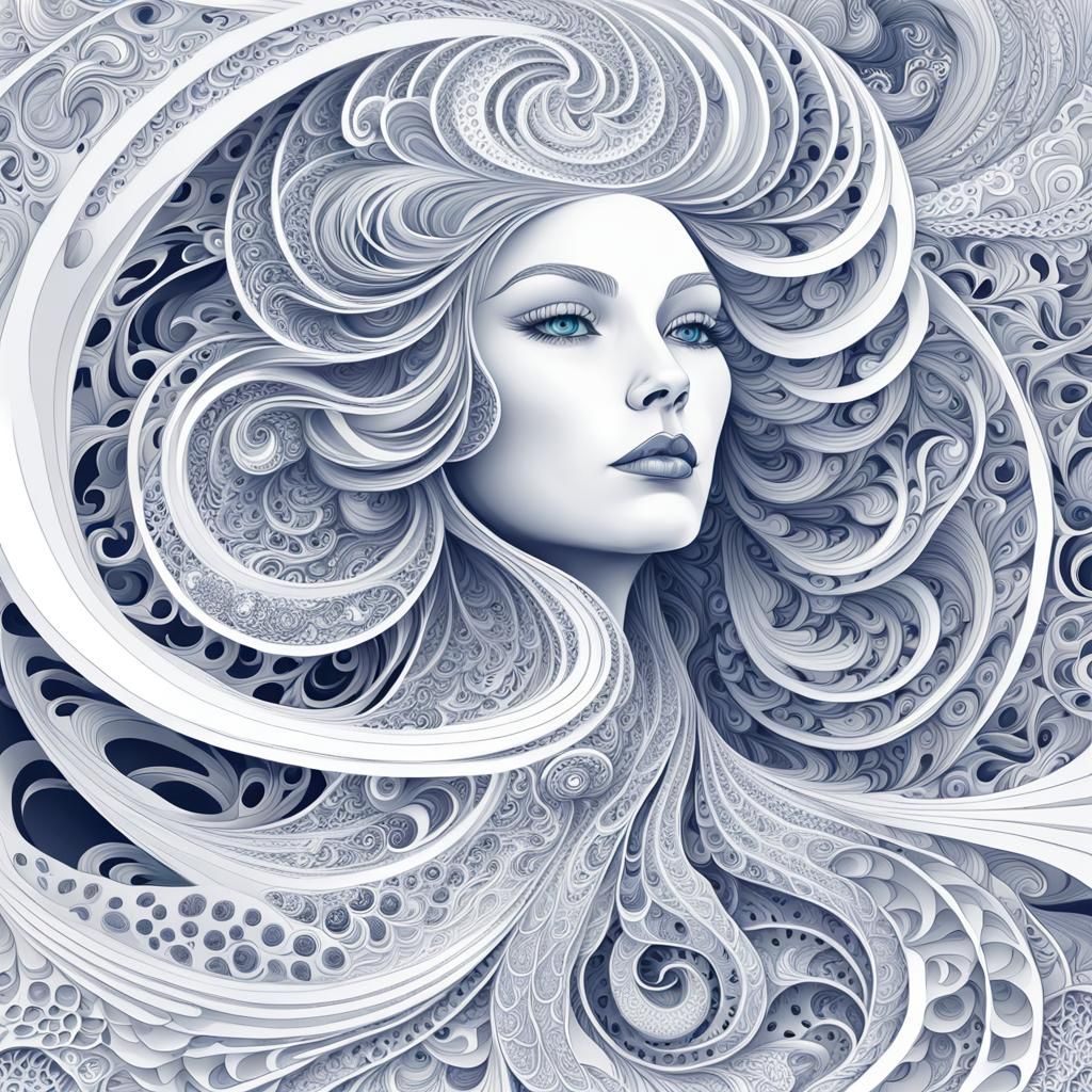 Curvy White Witch Casting Spells with Fractals