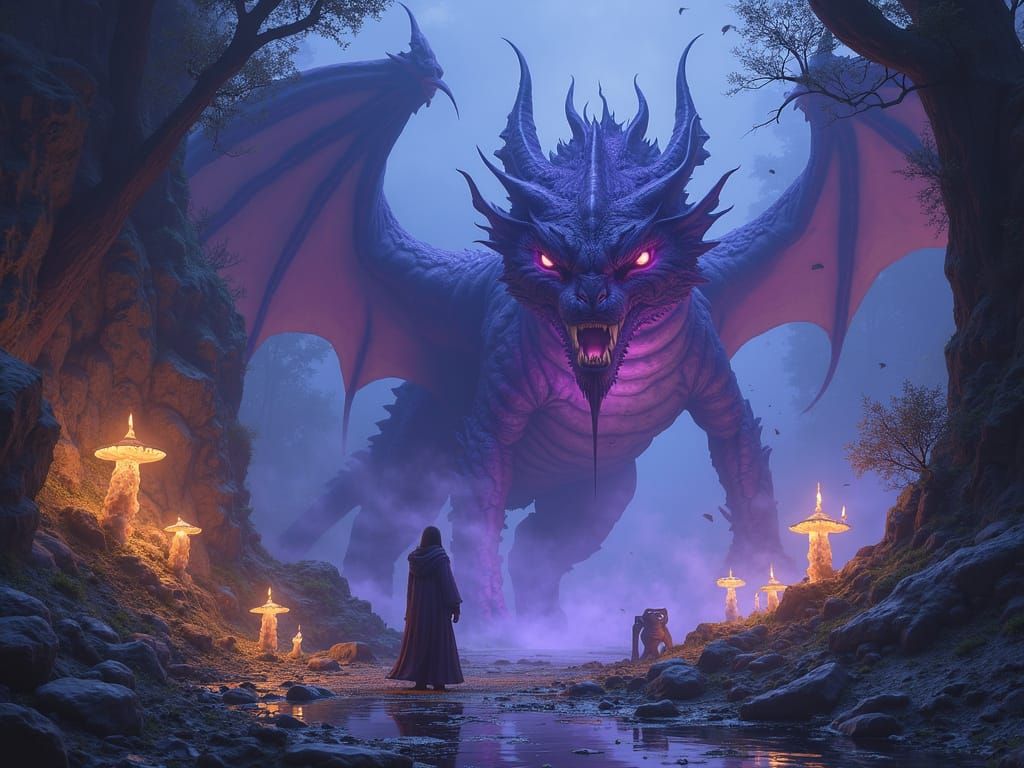 Hidden Camp with Dragon Hoard in Violet Light