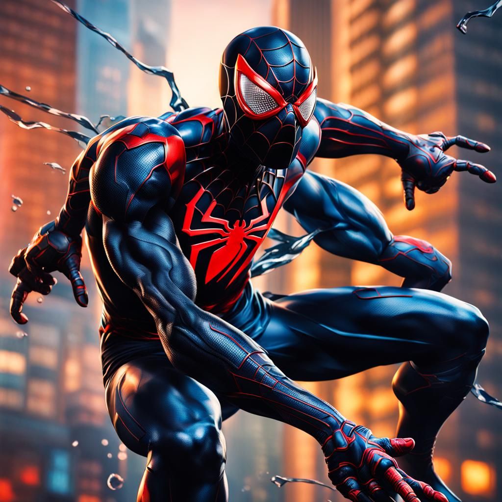 Hyperrealistic Black Spiderman 2099 Splash Art