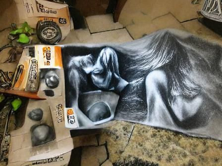 Detailed Charcoal Drawing of a Granite Headstone