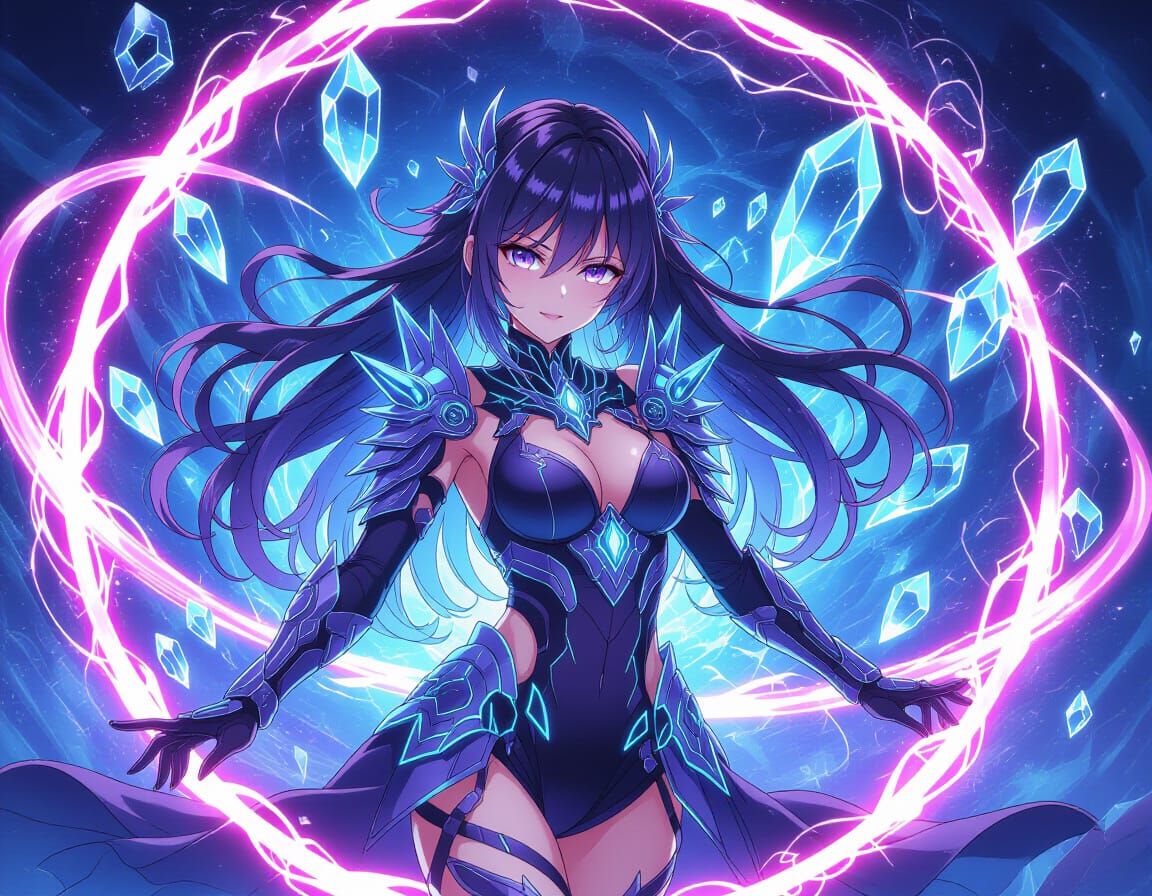 Anime Waifu in Cybernetic Armor with Electric Energy
