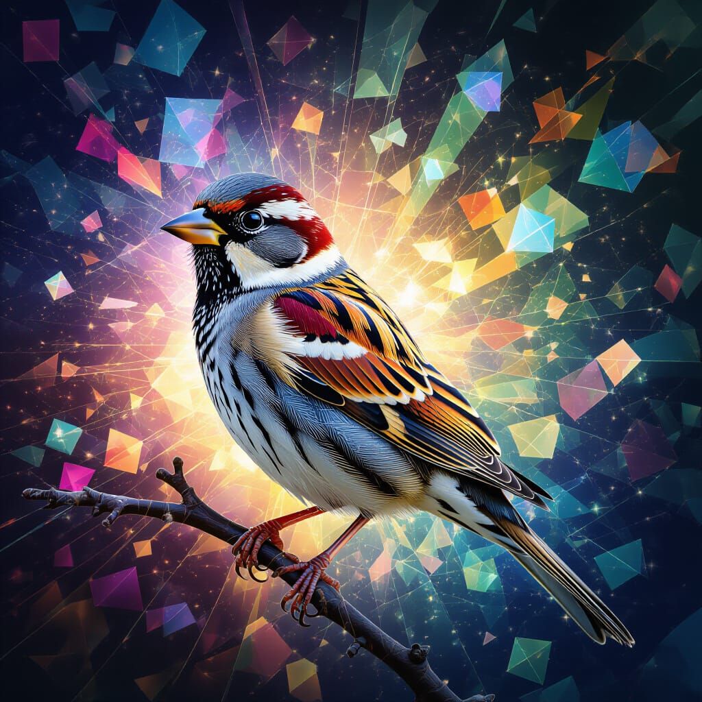Colorful Double Exposure Sparrow Flash Art