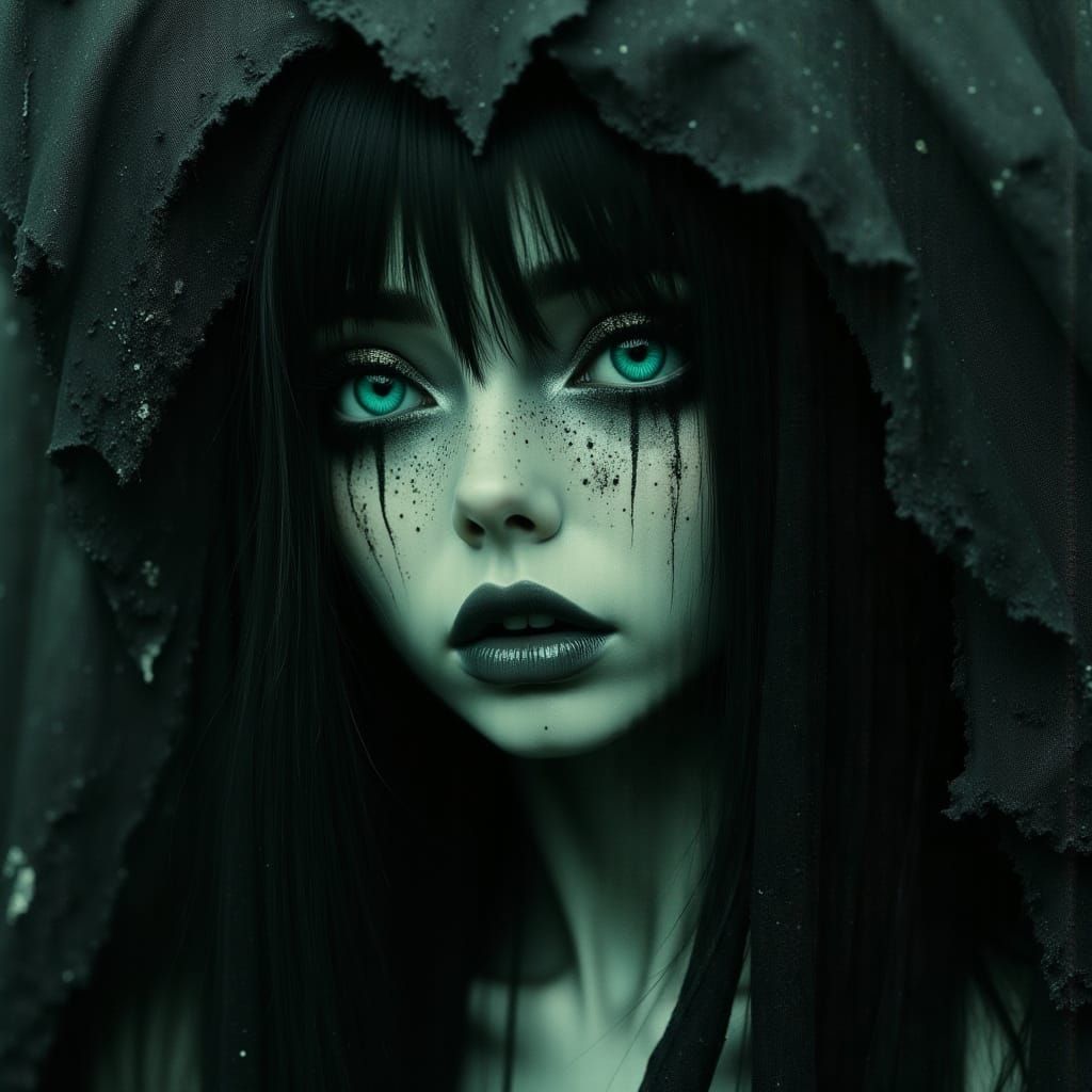 Hauntingly Beautiful Woman Portrait in Dark Oil Paint Style
