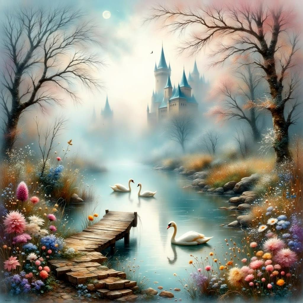 Mystical Wharf Scene in Soft, Ethereal Colors