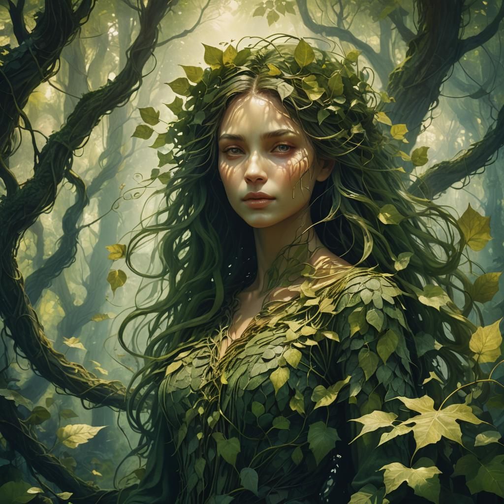 Ethereal Woman Made of Leaves and Vines