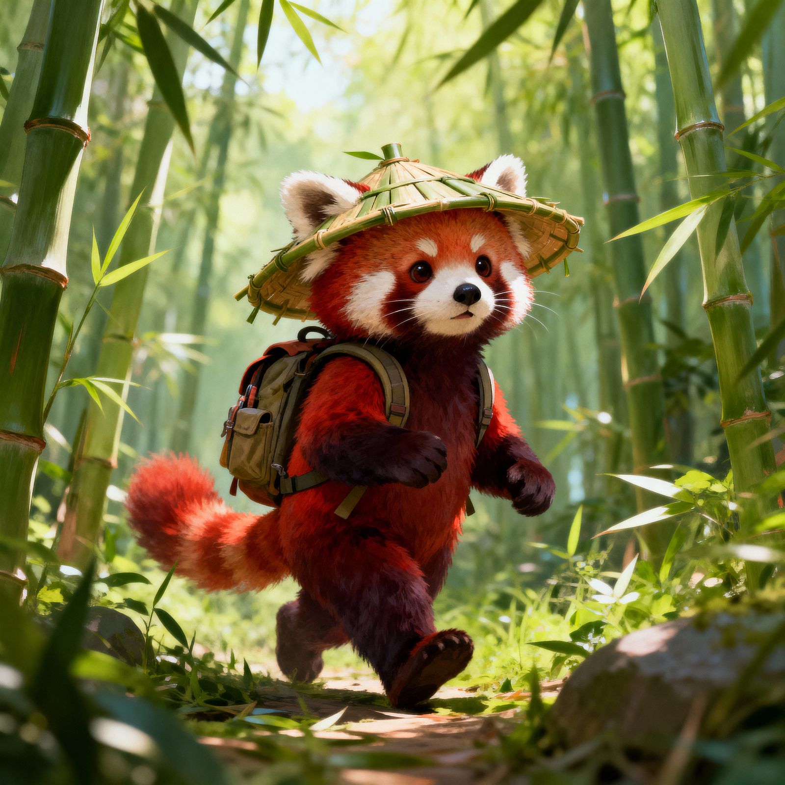 Red Panda Explorer in Lush Bamboo Jungle