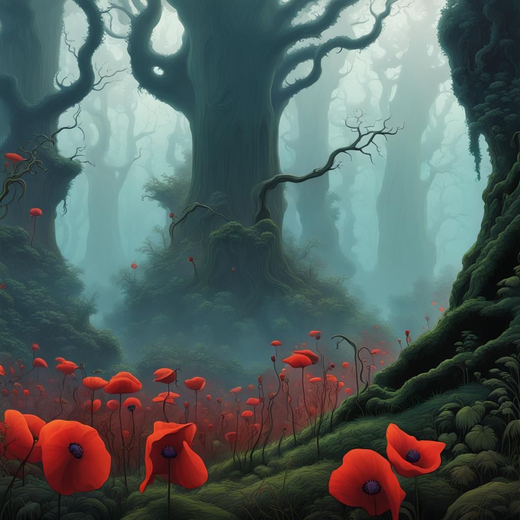 Surreal Forest Landscape in Album Cover Art Style