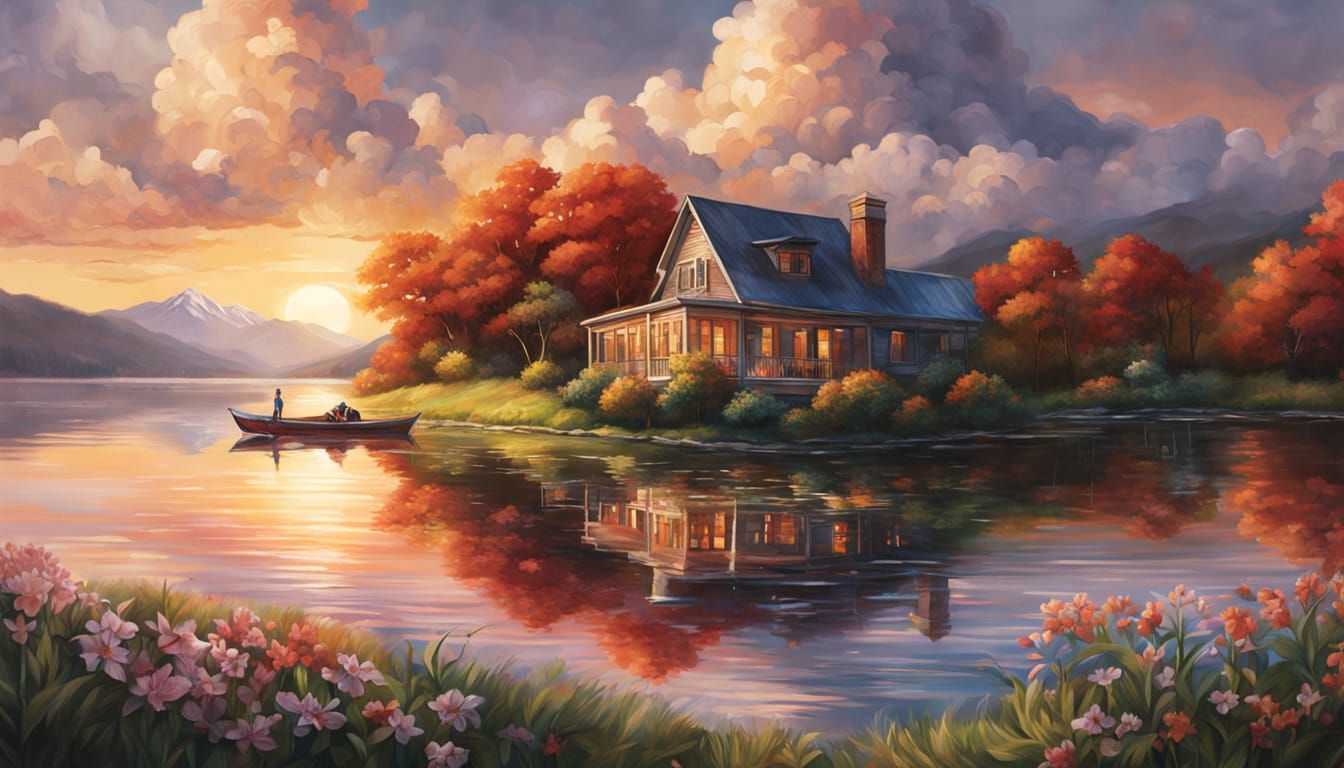 Hyperrealistic Lakeside Sunset in Vermont